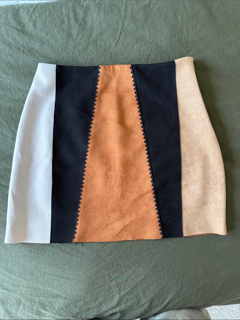 Vici Colorblock Suede Mini Skirt in Black, Tan and Cream
